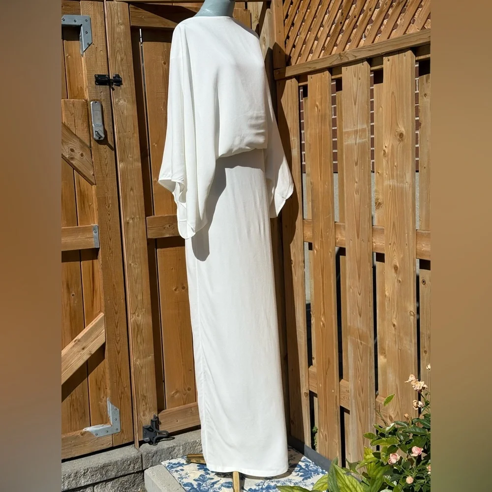 🆕 RAT & BOA 🧿 NWOT Margot Boatneck Long Sleeve Open Back White Maxi, Sz XXL